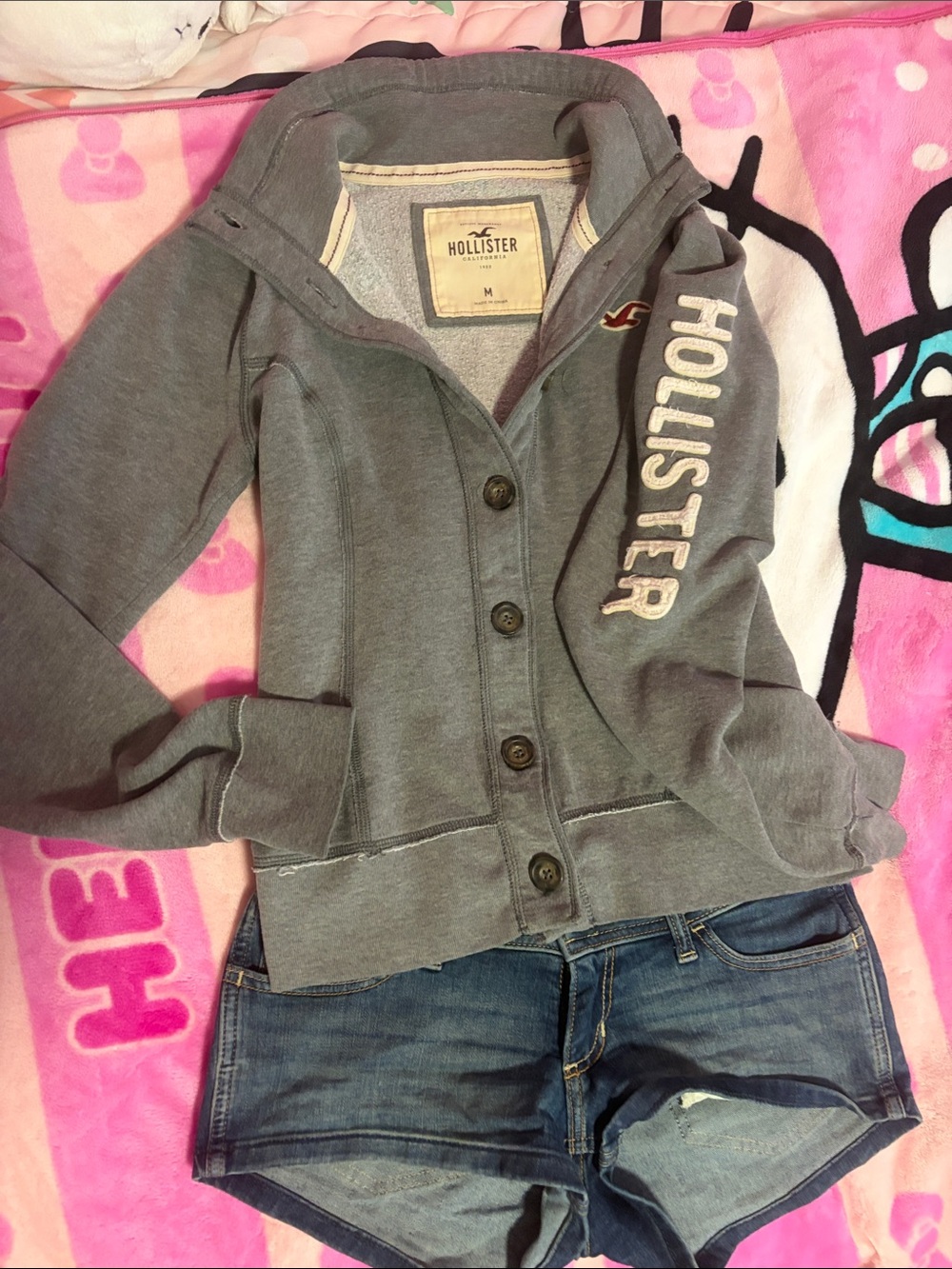 Hollister Gray Button-Up Knit Cardigan Jacket